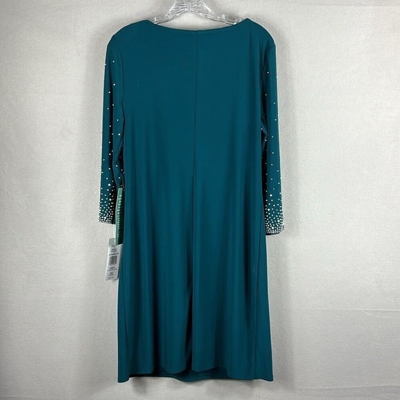MSK Womens Long Sleeve Dress with Embellished Sleeves Size Large Emerald Grn NWT - Picture 2 of 10
